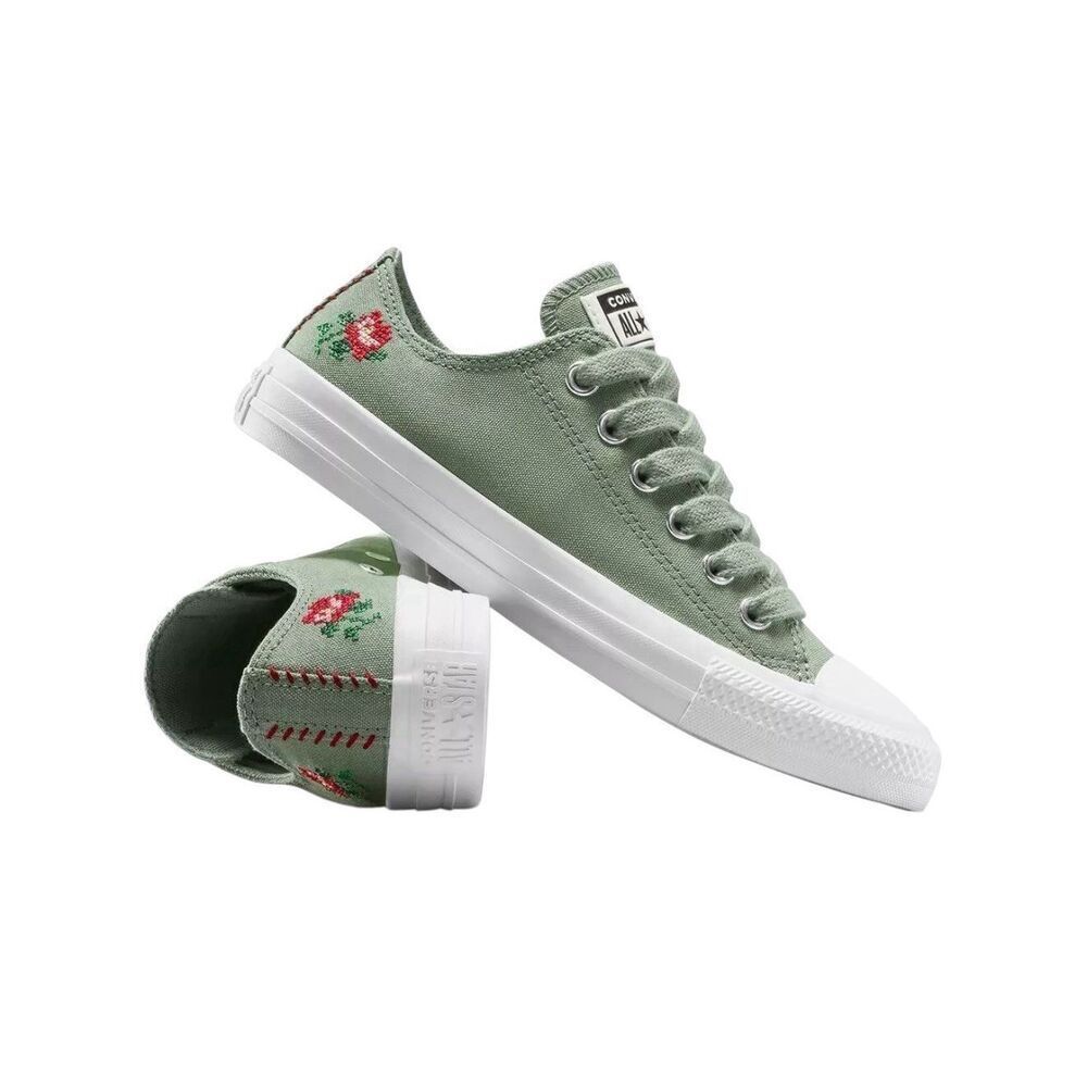 Converse Chuck Taylor All Star Rose Cross Stitch Sneakers Green A13658C Size 6 - Picture 4 of 8